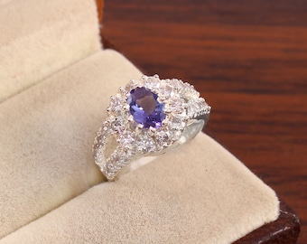 Oval Tanzanite Ring- Sterling Silver Ring- Tanzanite Engagement Ring- Promise Ring- December Birthstone - Gift For Her