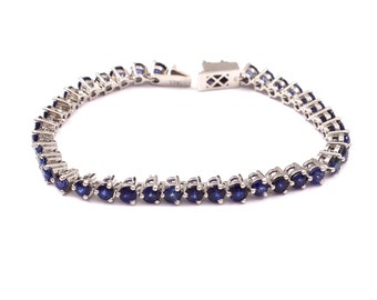 18k White Gold Bracelet, Natural Precious Sapphire Bracelet, Beautiful Tennis Bracelet, Women’s Bracelet.