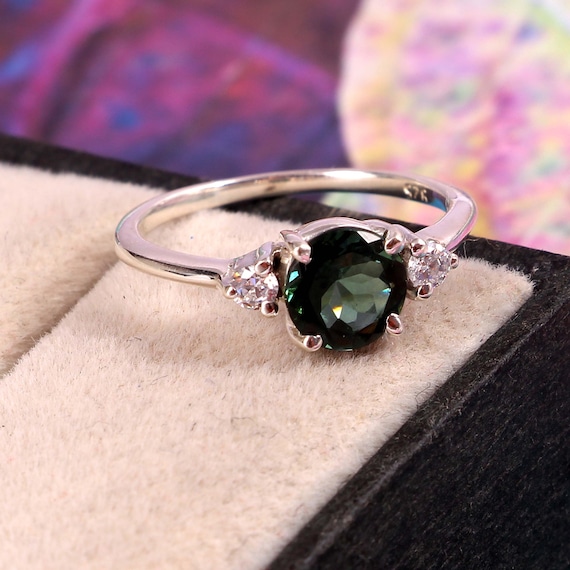 Sterling Silver Green Tourmaline Ring with CZ Accents