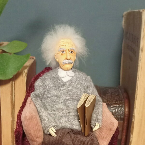 Einstein art doll ceramic ooak doll