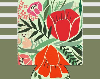 Enfriador de latas de cerveza con funda de flores, 12 oz regular o 12 oz delgada, aislante, bonito regalo