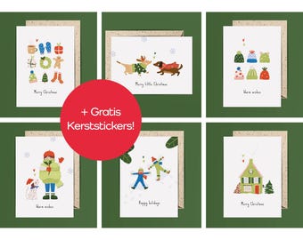 OFERTA: ¡Pegatinas navideñas gratis! Set de tarjetas navideñas | 6 tarjetas navideñas con sobres | Navidad | Tarjeta de felicitación | Postal