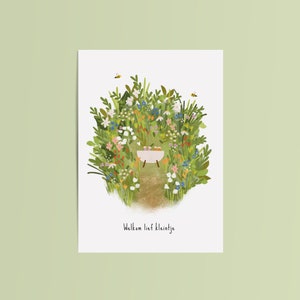 Card birth crib baby | Greeting card congratulations: 'Welcome sweet little one' | Postcard A6 baby born | Flower field