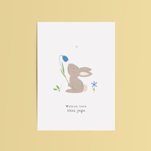 Kaart geboorte jongen | Wenskaart felicitatie | Ansichtkaart A6 baby geboren | Handgetekende illustratie | Geboortekaartje kleine jongen