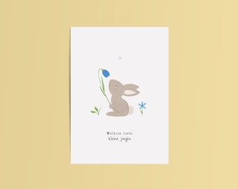 Tarjeta de nacimiento para un niño | Tarjeta de felicitación | Postal A6 para un bebé recién nacido | Ilustración dibujada a mano | Tarjeta de nacimiento para un niño pequeño