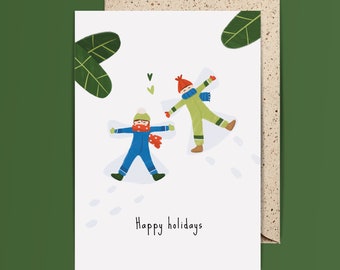 Tarjeta navideña con angelitos y sobre | Navidad | Tarjeta de felicitación | Postal | Festividades