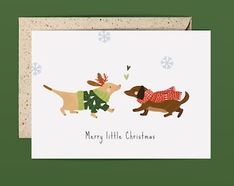 Tarjeta navideña con perros y sobre | Navidad | Tarjeta de felicitación | Postal | Festividades