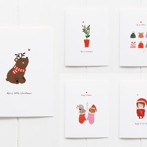 Christmas card set with 5 greeting cards and envelopes | Hand-drawn Christmas cards with illustrations