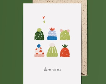Tarjeta navideña con gorros y sobre | Navidad | Tarjeta de felicitación | Postal | Festividades