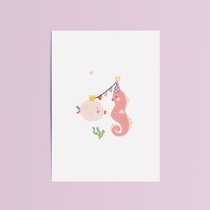 Wenskaart met handgetekende vissen | Blanco ansichtkaart | Kaartje voor een feestje | Illustratie dieren