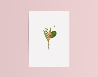 Flores de la tarjeta de felicitación | Tarjeta de felicitación ramo de flores | Ilustración postal | Imprimir ilustración ramo dibujado a mano | Tarjeta universal