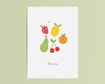 Que te mejores pronto tarjeta | Tarjeta de felicitación con frutas extraídas | Postal A6