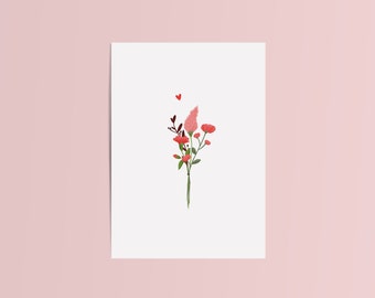 Wenskaart bloemen | Felicitatie kaart bos bloemen | Ansichtkaart illustratie | Print illustratie handgetekend boeket | Kaart universeel