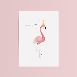 Kaartje flamingo | Ansichtkaart gefeliciteerd | Wenskaart hieperdepiep | A6 | Handgetekende illustratie