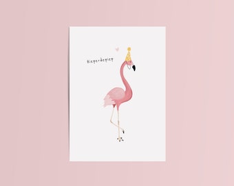 Tarjeta de flamenco | Felicitaciones postales | Tarjeta de felicitación hip-hip | A6 | Ilustración dibujada a mano