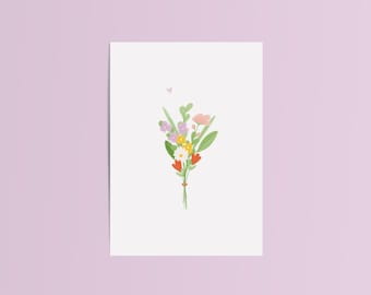 Tarjeta de felicitación ramo de flores | Postal en blanco | Tarjeta de flores | Ilustración dibujada a mano | Felicitaciones