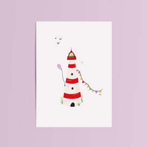 Wenskaart vuurtoren | Ansichtkaart blanco | Kaartje plukbloemen| Handgetekende illustratie | Felicitatie