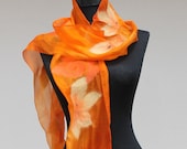 felt scarf women felt Scarf with Merino Wool Felt Wool Silk Blend Scarf Felted Wrap Wool Shawl Felted Silk Scarf wearable art orange yellow