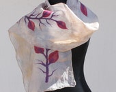 felt scarf women felt Scarf with Merino Wool Felt Wool Silk Blend Scarf Felted Wrap Wool Shawl Felted Silk Scarf wearable art beige red
