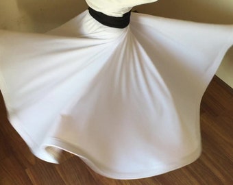 SUFI Whirling dervish Sema White SKIRT Adjustable waist with Black belt mevlana semazen rumi konya turkey mevlevi traditional light