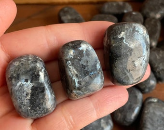 Larvikite Tumbled Stone (~0.75-2") - Choose How Many Pieces - Black Labradorite Tumbles - Polished Flashy Larvikite - Grounding Stones