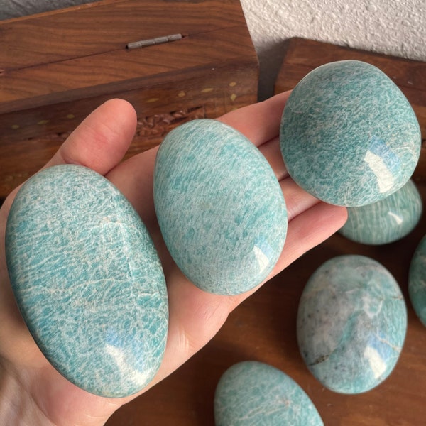 Amazonite Palm Stone - Choose Your Size - Natural Teal Amazonite Crystals - Polished Amazonite Pillows - Blue Green Pocket and Worry Stones