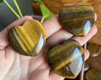 Tiger's Eye Heart (~1.5") - Choose How Many - Premium Quality Crystal for Confidence & Protection - Polished Tiger's Eye Pocket Heart Stone