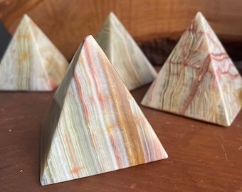 Banded Green Onyx Pyramid (2") - Large Crystal Pyramid for Display - Polished Green Onyx Pyramid - Stone Pyramid - Natural Home Decor & Gems