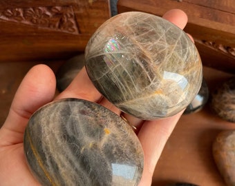 Black Moonstone Palm Stone - Choose Your Size - A Grade Black Moonstone - Polished Moonstone Crystal - Premium Quality Natural Crystals