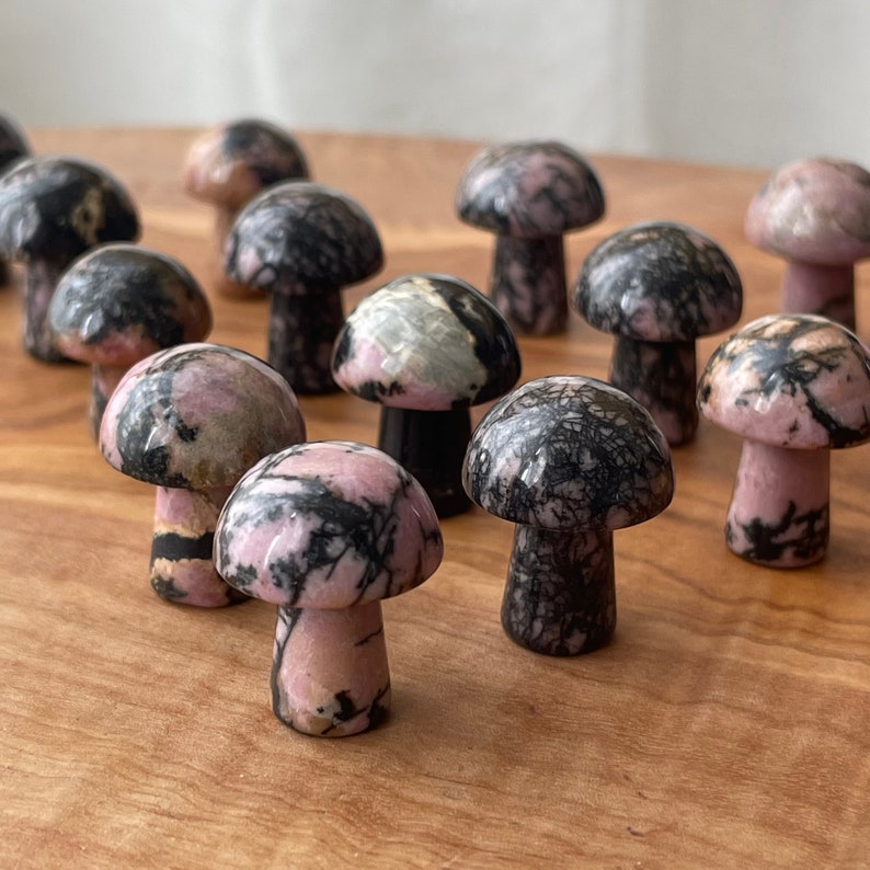 Rhodonite Mini Mushroom – Healing Crystal Carving for Meditation, Reiki ...