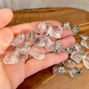 Tourmalinated Quartz Tumbled Stone - A Grade Clear Quartz with Black Tourmaline Inclusions - Tumbled & Polished Tourmalinated Quartz Crystal