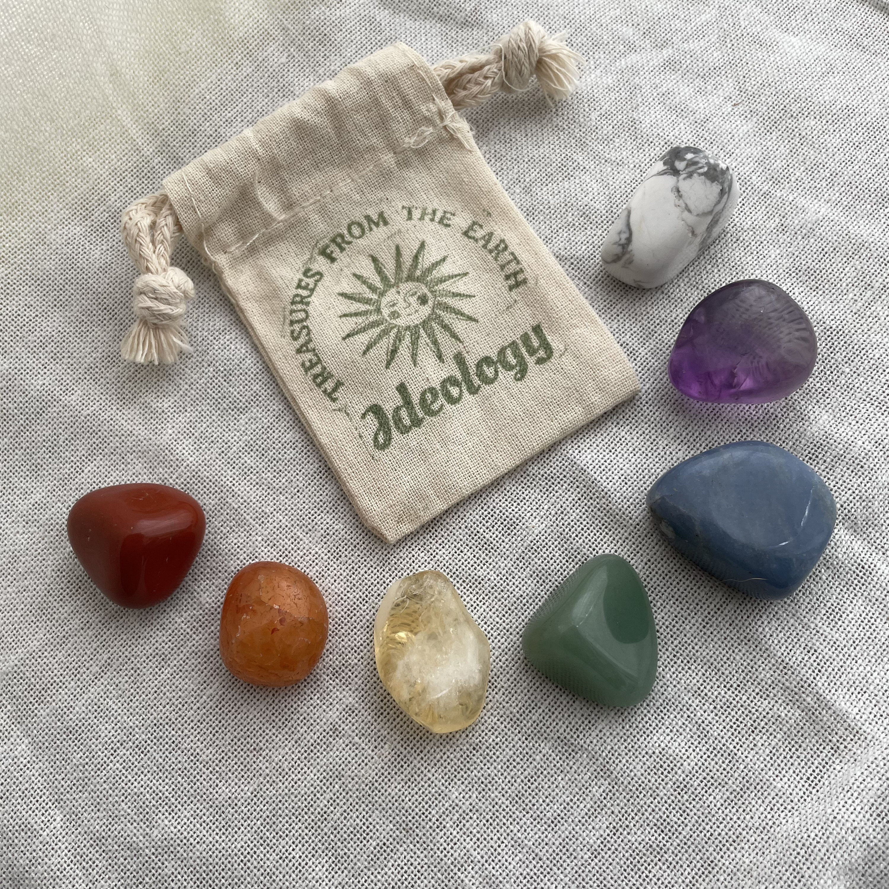 7 Chakra Healing Stone Set | Tumbled Crystals With Hand-stamped Cotton ...