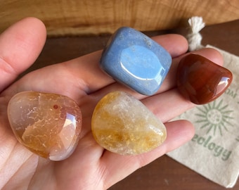 Creativity Crystal Set - Blue Quartz, Citrine, Carnelian, Red Jasper - Gemstones for Artists - Creativity & Focus Crystal Kit - Healing Gems