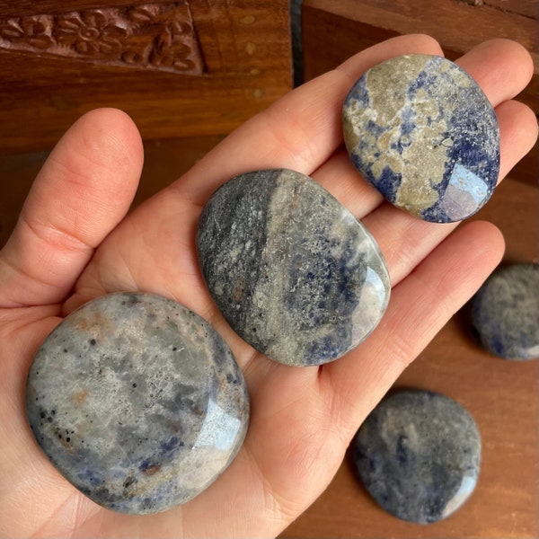 Sodalite Palm Stone - Choose How Many - Medium Size - Sodalite Pocket Stone - Blue Sodalite Worry Stone - Healing Crystals and Gemstones