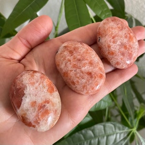 Sunstone Palm Stone - A Grade Polished Sunstone Crystals - Worry Stones and Pocket Stones - Large Orange Sunstone Pebbles - Sun Power Stones