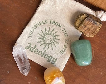 Money, Wealth & Abundance Crystal Set - Green Aventurine, Citrine, Tiger's Eye, Clear Lemurian Quartz - Money Stones to Attract Abundance