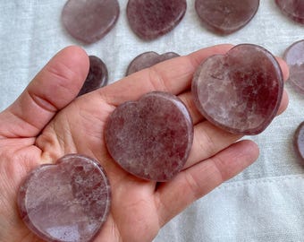Strawberry Quartz Heart Worry Stone for Love and Emotional Healing, Polished Heart Thumb Stone, Pocket Palm Stone for Stress Relief