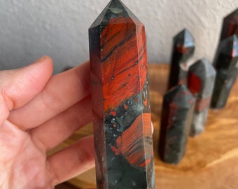 African Bloodstone Tower (~2.75-3.75") - Choose Your Size - A Grade Bloodstone Obelisk - 6-sided Crystal Tower - Premium Quality Bloodstone