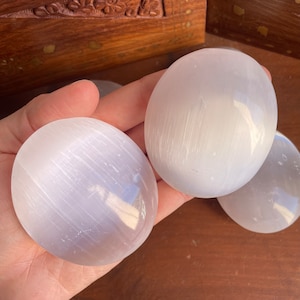Selenite Palm Stone - Large White Selenite Soap Stone - 2.25-2.75&quot; - Polished  Selenite - Healing Crystals and Gems - Wholesale Crystals