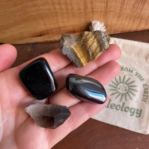 Home Protection Crystal Set - Hematite, Black Obsidian, Tiger&#39;s Eye, Smoky Quartz - Housewarming Gift - Crystals for House Protection Kit