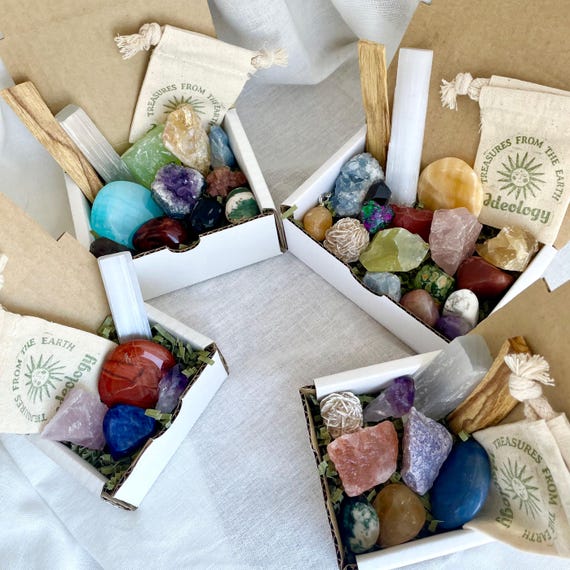 Mystery Crystal Box – Crystal Confetti with Tumbled Stones, Selenite, Rough Crystals, Palo Santo & Palm Stones | Surprise Crystal Gift Set