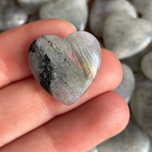 Rainbow Moonstone Heart - Choose How Many Pieces - Mini Gray Moonstone Pocket Crystals - Rainbow Flash Moonstone Hearts - Healing Gemstones
