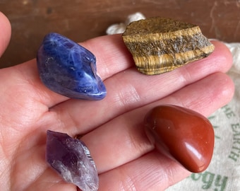 Confidence Crystal Set - Tiger's Eye, Amethyst, Red Jasper, Sodalite - Healing Stones - Crystals for Attracting Confidence - Confidence Kit