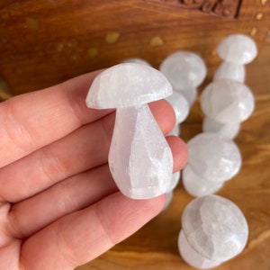 White Selenite Mushroom (~1.5&quot;) - Crystal Mushroom Figurine - Natural Selenite Mushroom Carving - Premium Quality Hand Carved Crystals