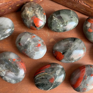 African Bloodstone Palm Stone - Red Bloodstone Crystal - Heliotrope Quartz Soap Stone for Courage and Vitality - Healing Crystals and Gems