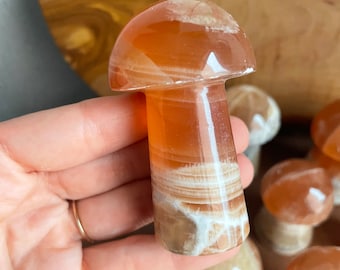 Honey Calcite Mushroom (2-3") - Choose Your Size - Amber Calcite Mushroom Carving - Premium Quality - Golden Calcite Crystal Mushroom