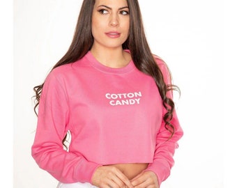 Cotton Candy Cropped Sweatshirt in Pink, Spring Clothing, Slogan Sweaters, Summer Crop Tops, Cute Outfits, Cute Top, Summer clothing for her