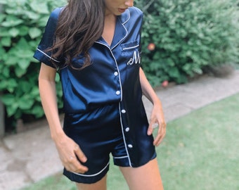 Premium Personalised Satin Pyjamas With Piping Monogram Pjs Personalzsed Gift Gift for Her Bridesmaid Pajamas Inital Pjs Etsy
