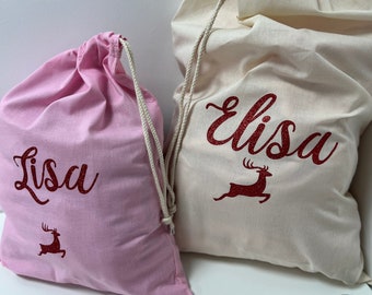 Glitter Personalised Santa Sacks | Pink Stockings for Girls Christmas | Gift Bags | Christmas Eve Box Idea | Custom xmas gift bags
