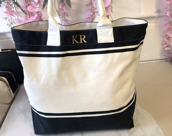 Personalised Beach Bag | Striped Holiday Bag with rope handle | Personalised Gift for her | Nautical Beach Tote | Honeymoon travel gift